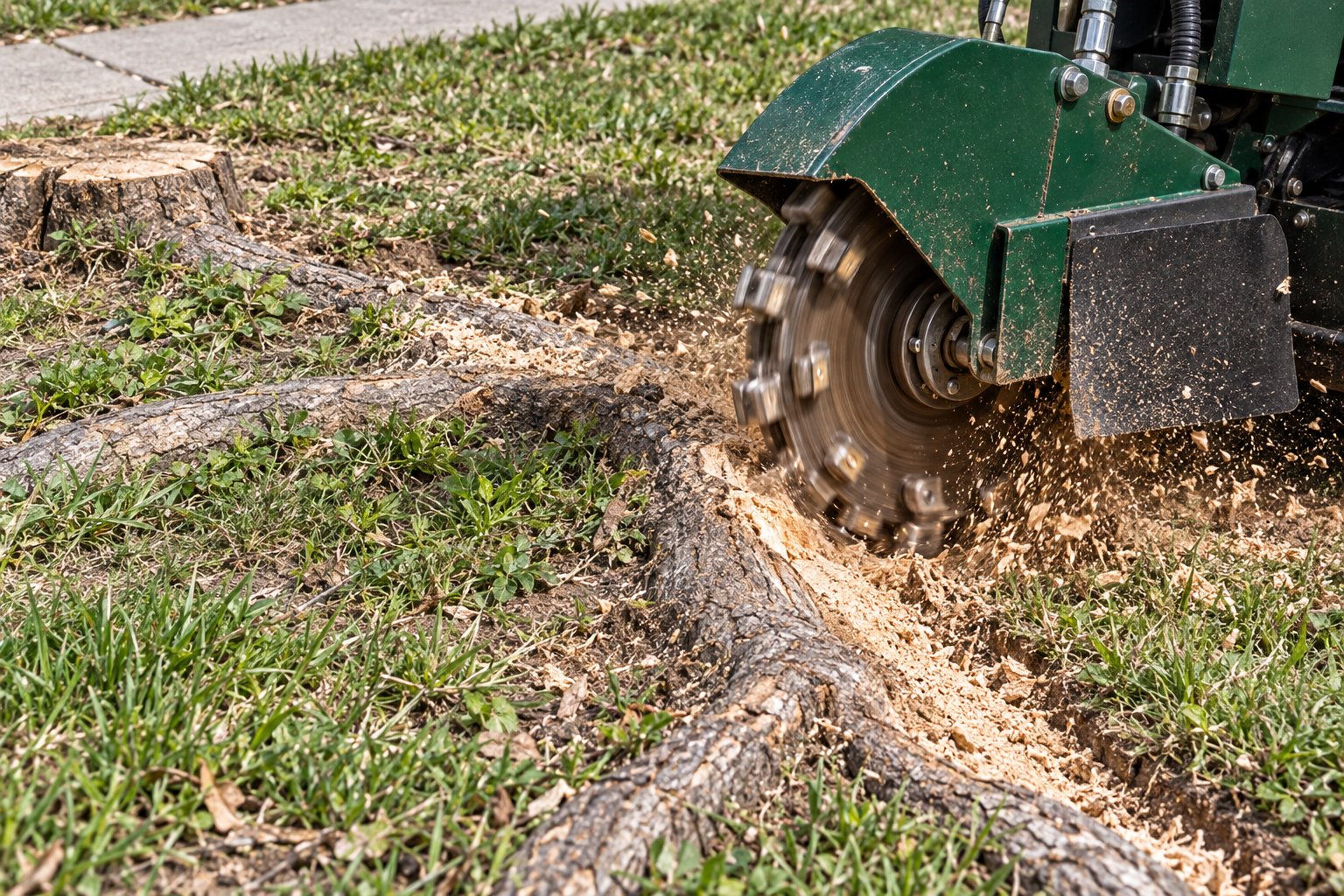 surface root grinding around a stump